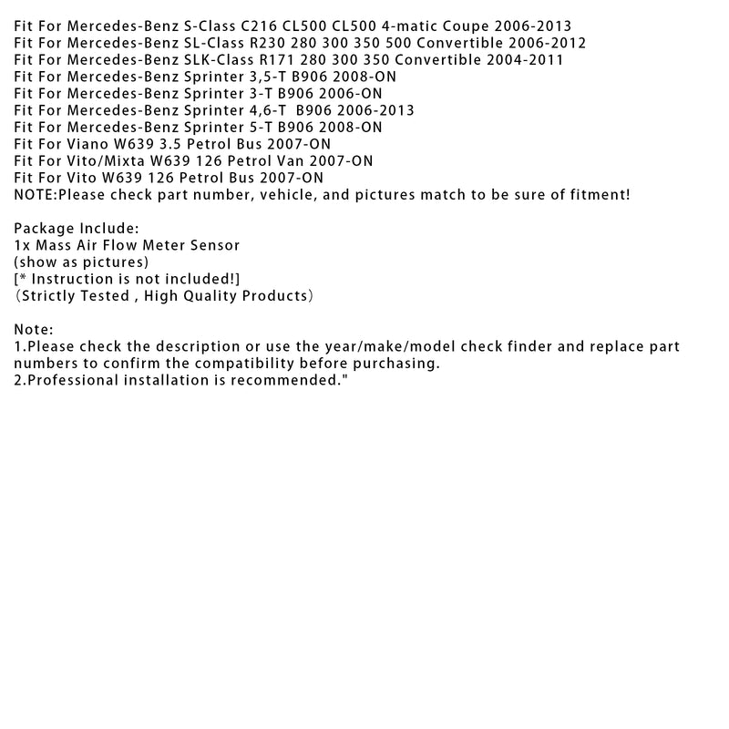 Mass Air Flow Meter Sensor For Mercedes-Benz E350 C280 C350 ML350 0280218173