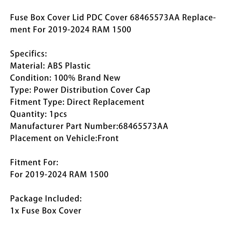Fuse Box Cover Lid PDC Cover 68465573AA Replacement For 2019-2024 RAM 1500