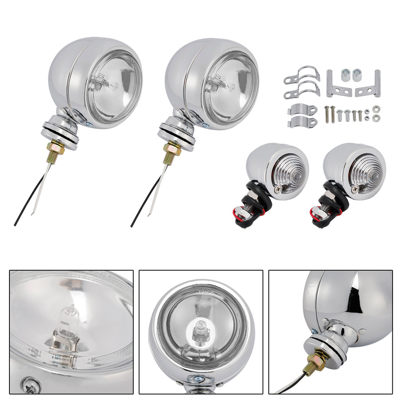 #D19 Motorcycle Spotlight Headlight Fog Beam Chrome Fit For Motorcycle Scooter