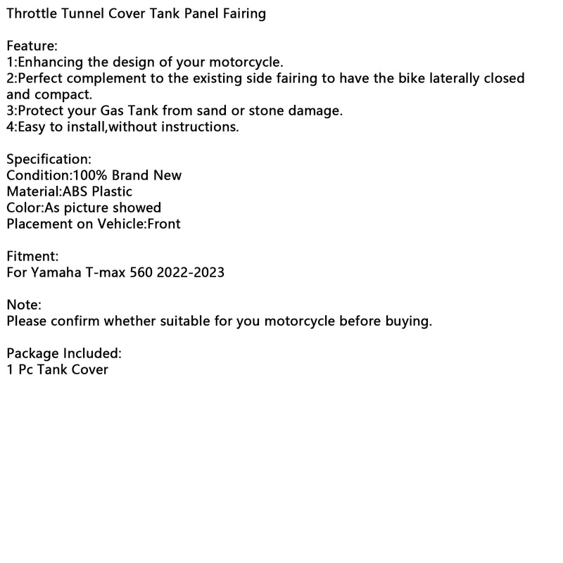 Throttle Tunnel Cover Tank Panel Fairing Yamaha Tmax 560 2022 2023