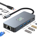 9 in 1 TYPE-C to RJ45 (Gigabit)+USB3.0*3+HDMI+USB-CS Data+PD100W+SD/TF MacBook