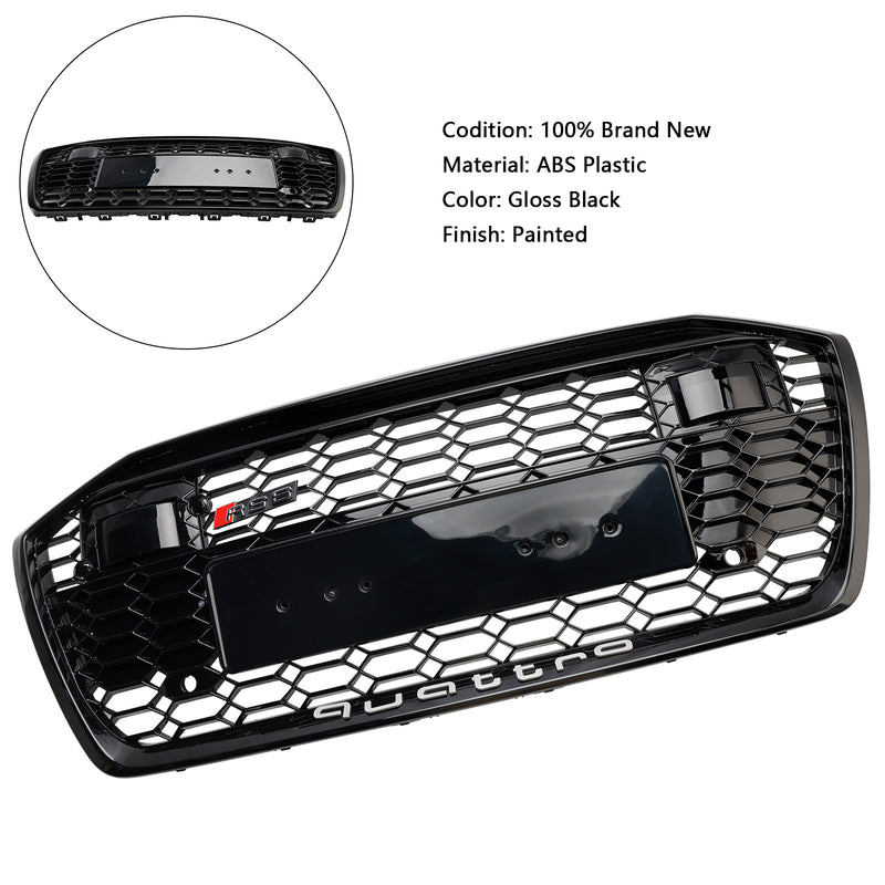 RS6 Style Honeycomb Mesh Front Grill Grille Fit Audi A6 S6 2019-2023 W/ACC