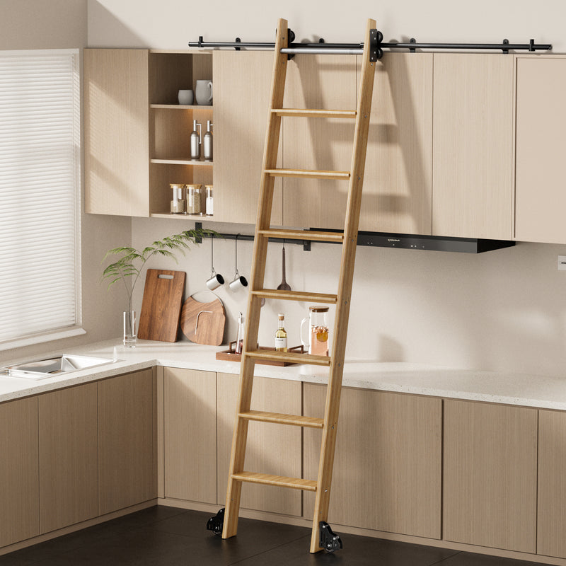 6.6FT Round Tube Rolling Library Sliding Ladder Hardware Kit with Brake