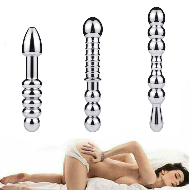 Sex Toy Stainless Steel Dildo Double Head Anal Plug Bead Butt Dilator Huge Metal