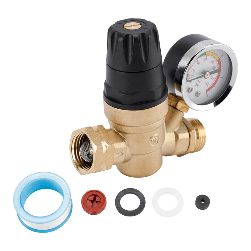 RV Water Pressure Regulator For RV Camper. Brass Lead-Free Adjustable