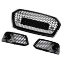 Front Honeycomb Mesh Grill + Fog Lamp Grille Fit Audi Q5 SQ5 2018 2019