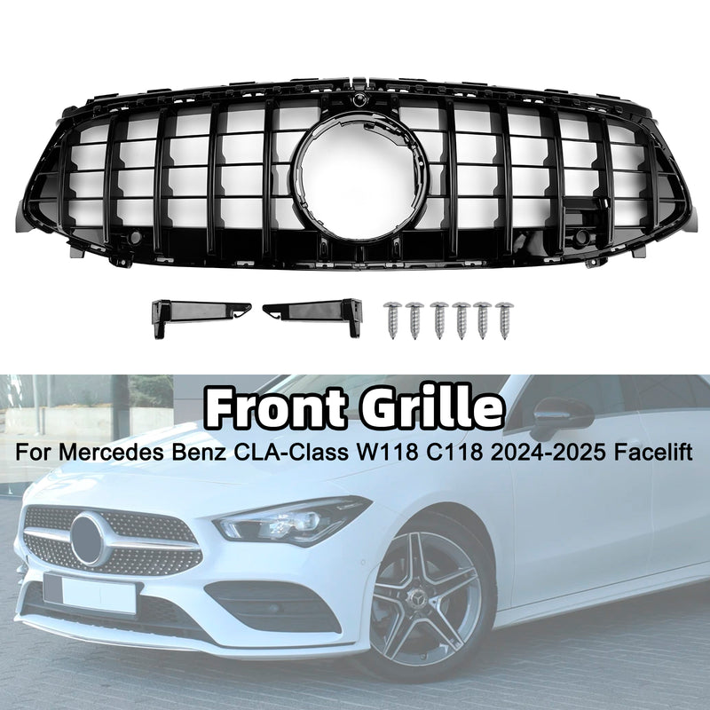 Black Front Bumper Grille Grill Fit Mercedes CLA-Class W118 C118 2024-2025