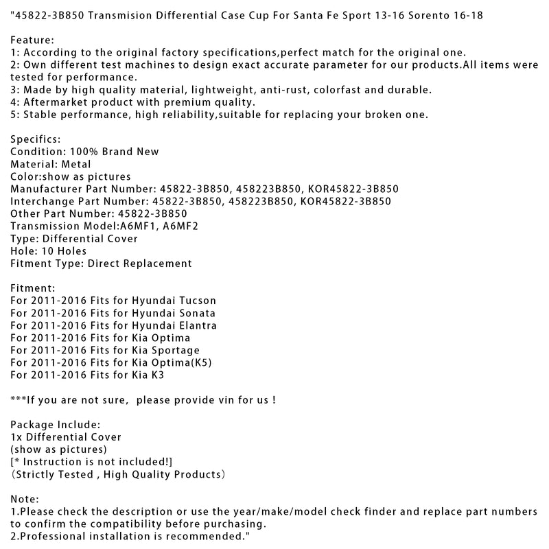 45822-3B850 Transmision Differential Case Cup For Santa Fe Sport 13-16 Sorento