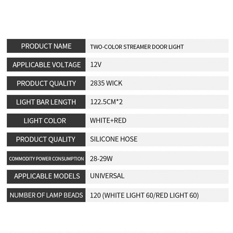 Car Door Decoration Light Strips Warning Flashing Red White Lamp 1.2m