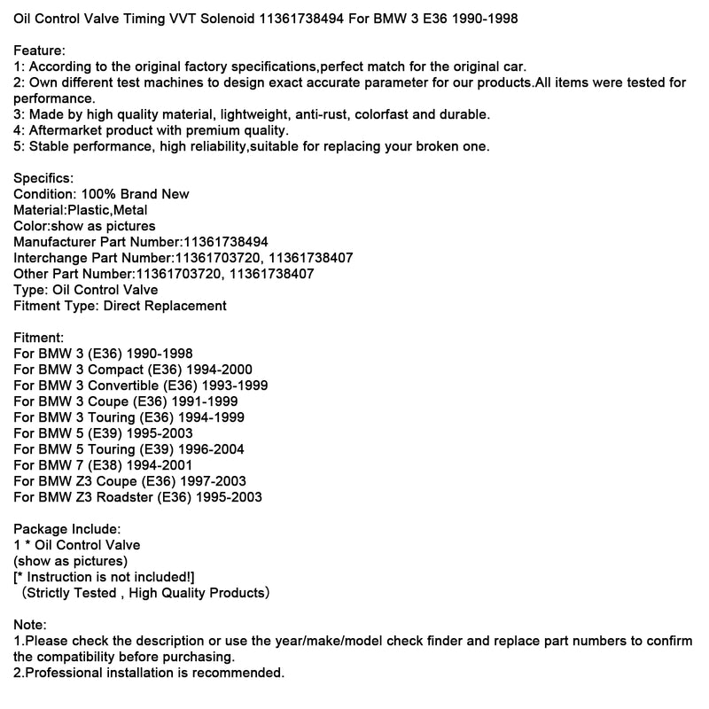 Oil Control Valve Timing VVT Solenoid 11361738494 For BMW 3 E36 1990-1998