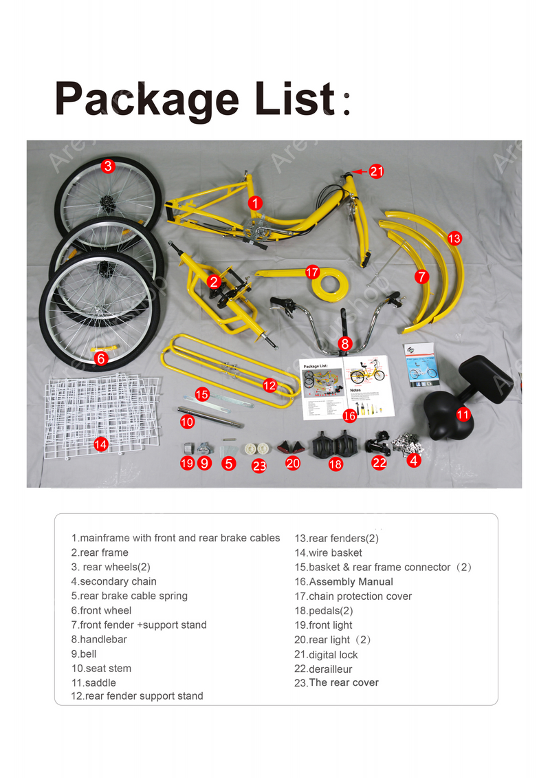 24'' Adult Tricycle 3 Wheel Bike 7 Speed Trike With Basket Bike Lock and Air Pump Yellow USA/AUS Stock