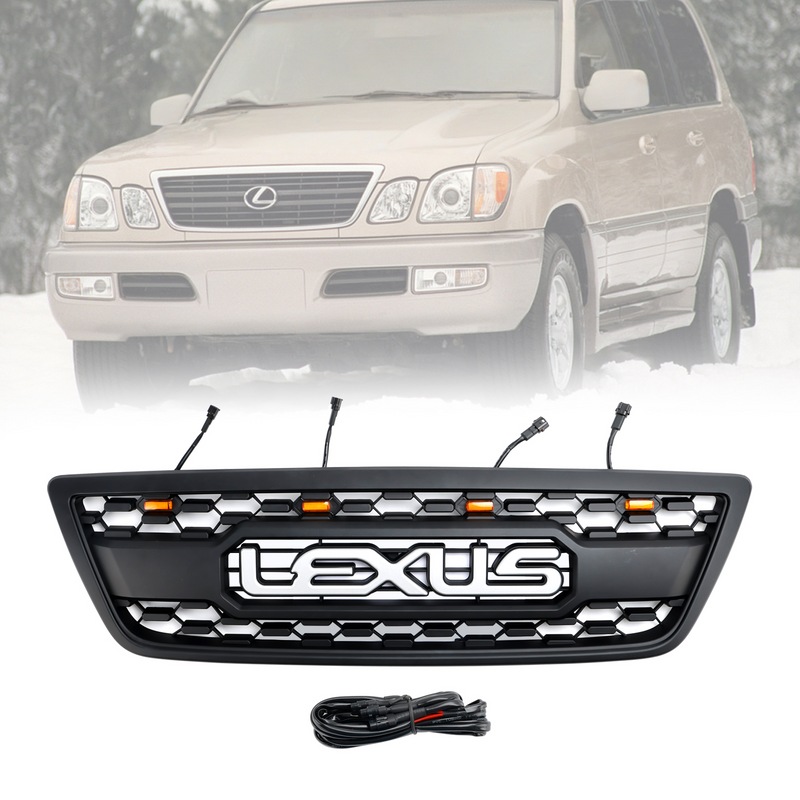 1998-1999-2000-2001-2002 LEXUS LX470 LX570 Front Bumper Grill Grille W/LED Lights