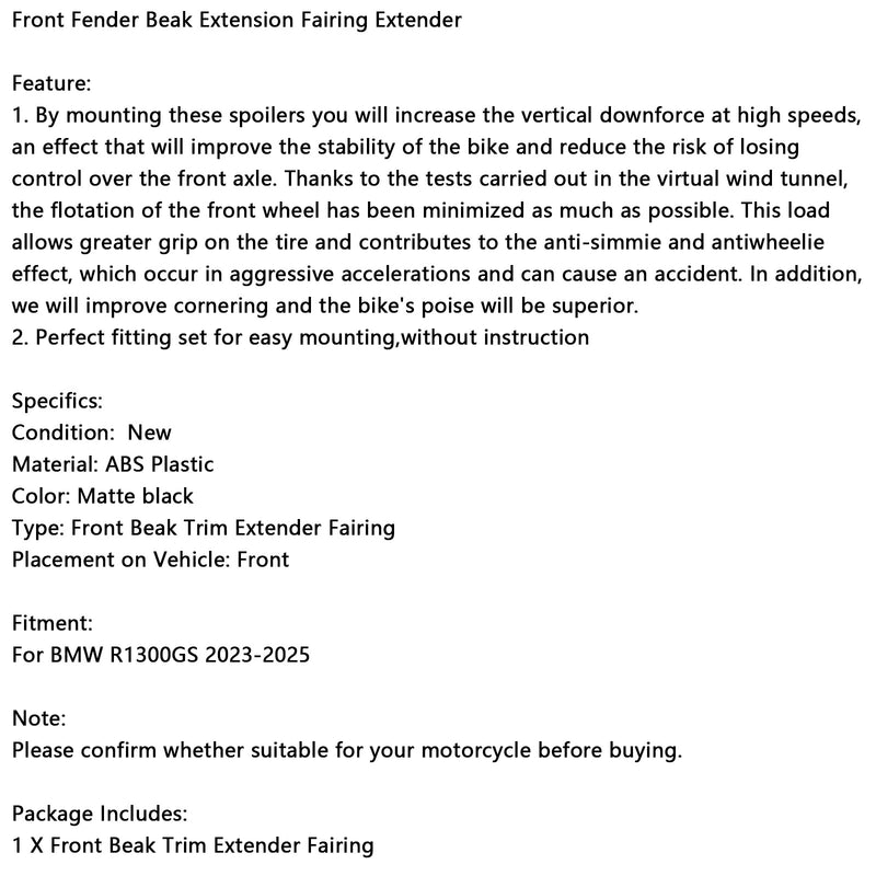 Front Fender Beak Extension Fairing Extender For BMW R1300GS 2023-2025