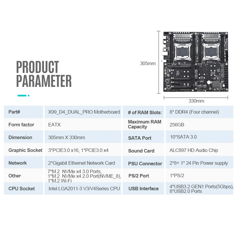 X99_D4_DUAL_PRO Dual-Channel Desktop Computer Motherboard LGA2011-3 V3/V4 CPU