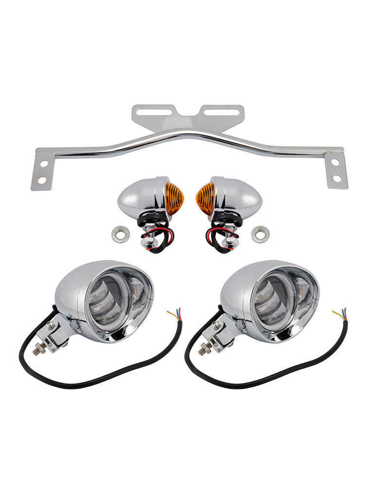 Motorcycle Beam Headlight Fog Lamp Custom Chrome
