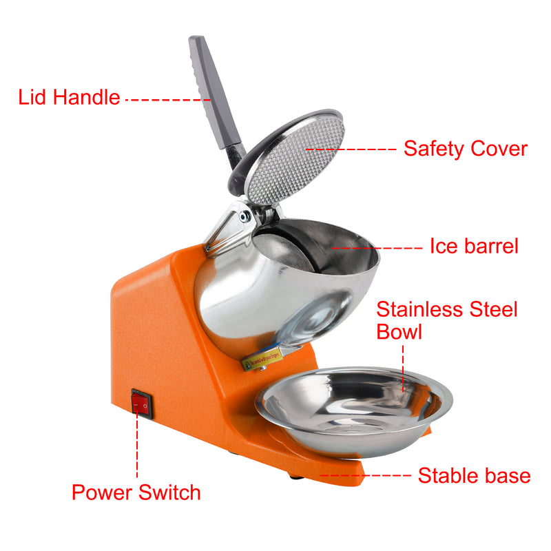 Electric Ice Crusher Machine 143LBS/Hr Snow Cone Maker Ice Shaver 500W