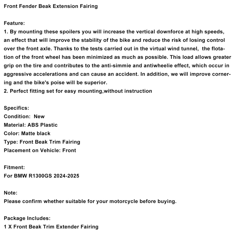 Front Fender Beak Extension Fairing For BMW R1300GS 2024-2025