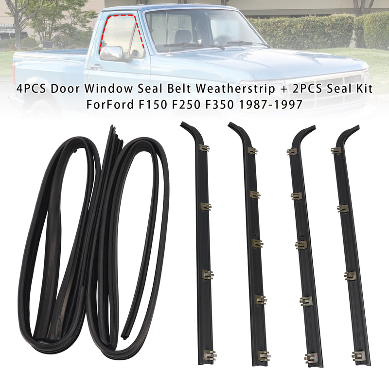 4PCS Door Window Seal Belt Weatherstrip+2PCS Seal Kit For Ford F150 F250 F350