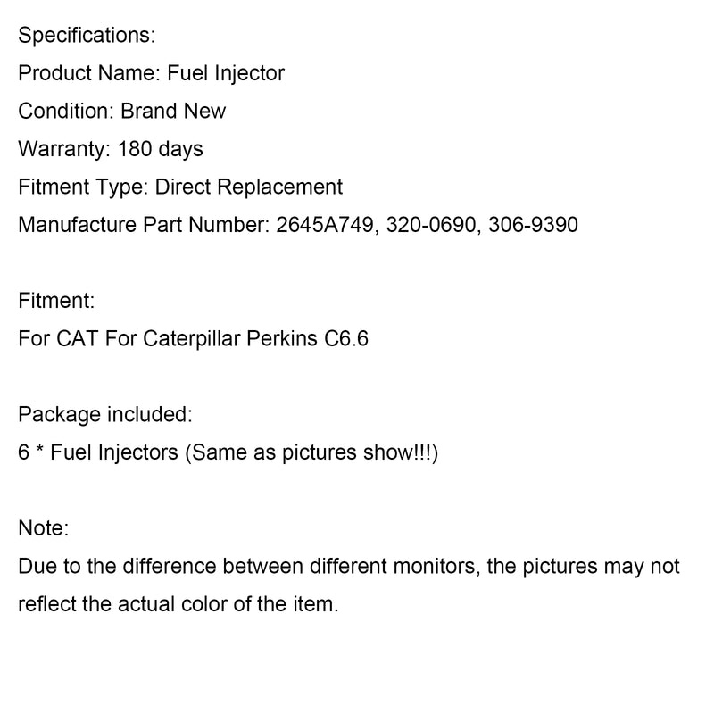 6PS Fuel Injectors 2645A749 Fit Caterpillar Perkins C6.6 Fit CAT 320-0690