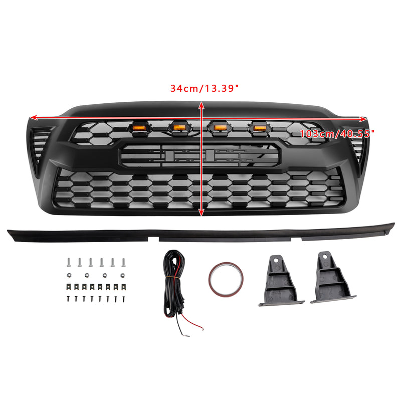 Matte Black Front Bumper Grille Grill Fit Toyota Tacoma 2005-2011 W/LED