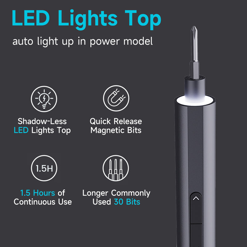 30 Magnetic Drill Bits Electric Torque 0.35N.m Electronic Products Cell Phone Camera Laptop Watch Repair Tool Magnetic Storage Rechargeable Electric Screwdriver 360° Shadowless Built-in LED Lights Mini Electric Screwdriver