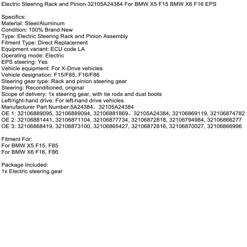 Electric Steering Rack and Pinion 32105A24384 For BMW X5 F15 BMW X6 F16 EPS