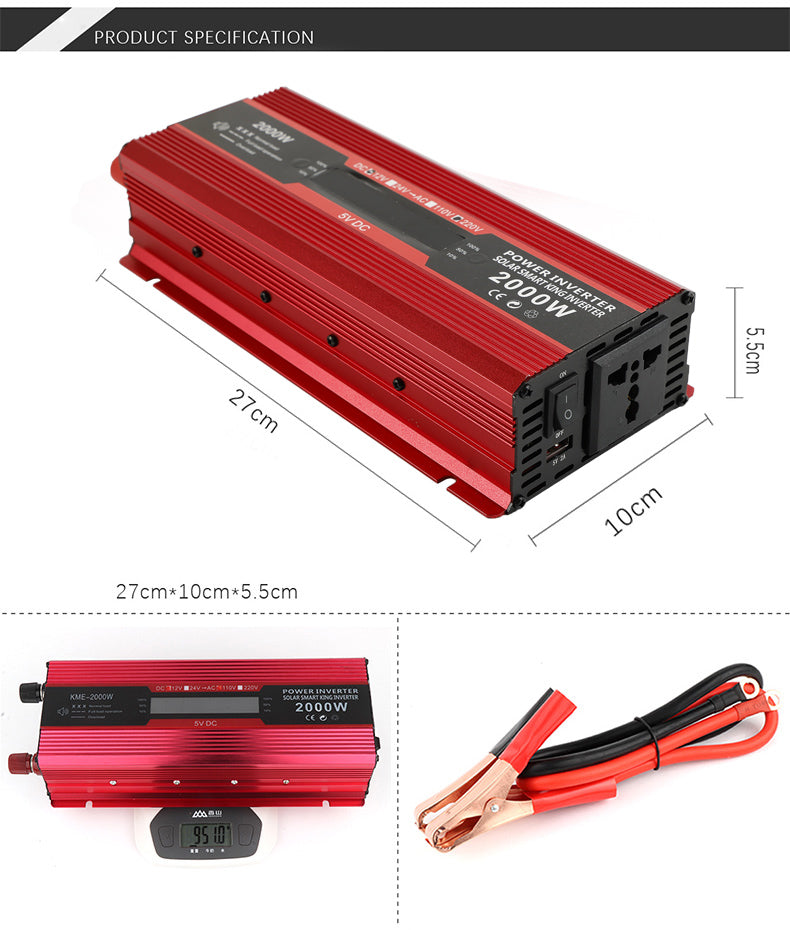 Car Power Converter Inverter DC 12V To AC 220V LCD 2000W Transformer LED Display