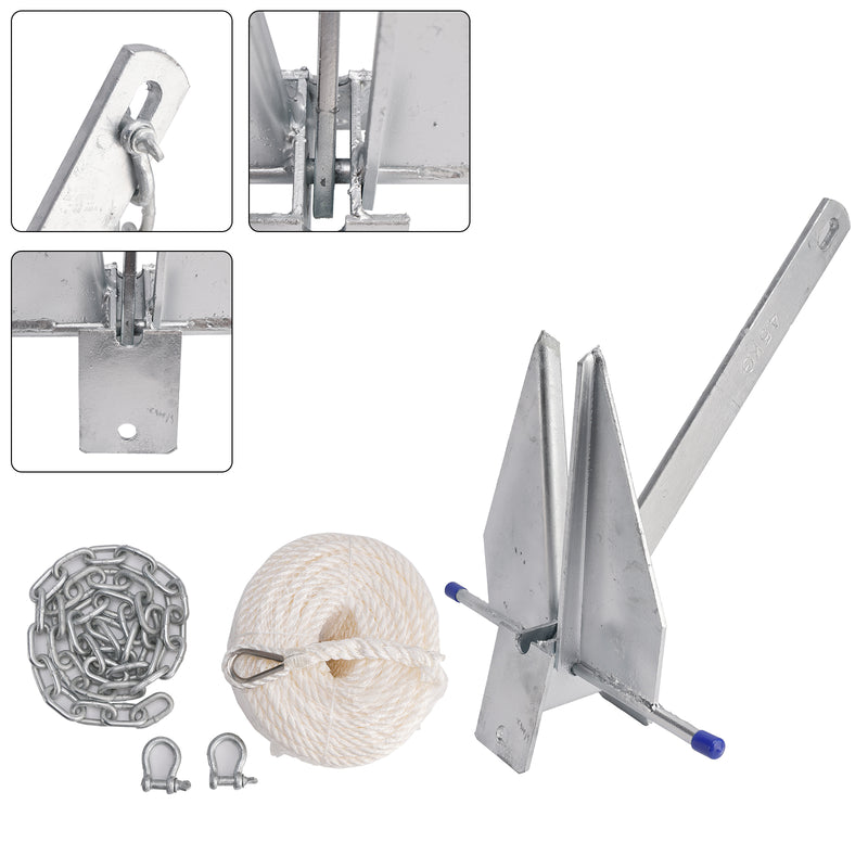 Kit Galvanized Boat Anchor 10Lbs Sliding Anchor & Chain & Rope Silver For Boat