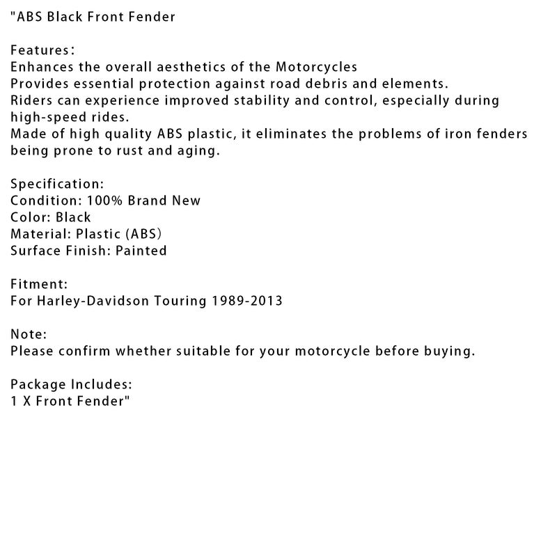 ABS Black Front Fender Fit For Touring Road King Street Glide 1989-2013