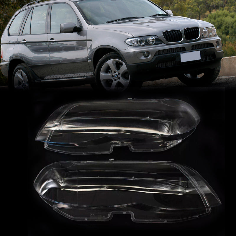 2PCS Front Headlight Glass Clear Cover For BMW X5 E53 2004-2006