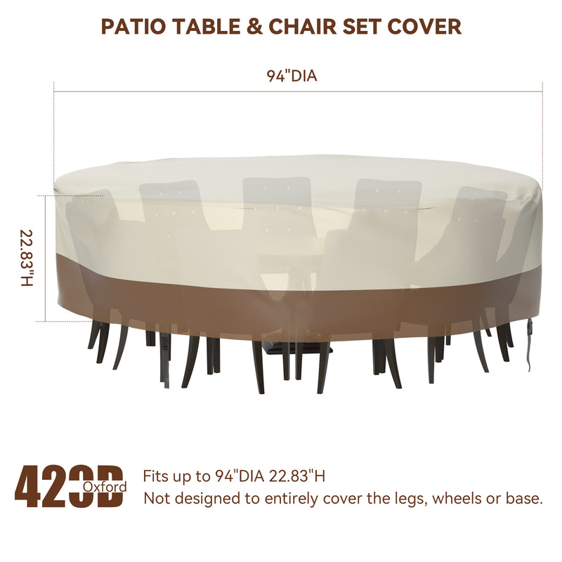 420D Circular Waterproof Patio Furniture Cover for Outdoor Table and Chairs