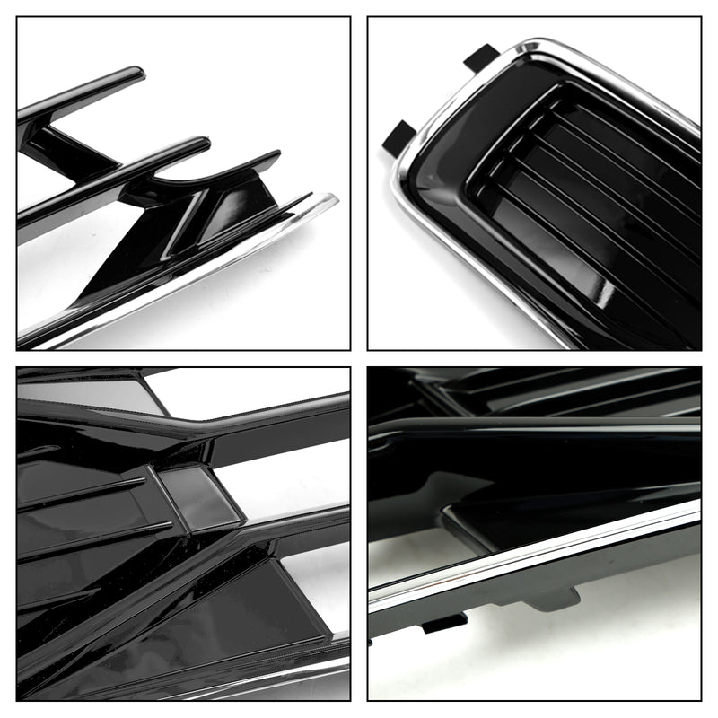 Audi A6 C7 2014-2018 2PCS Front Bumper Foglight Cover Grill Black Chrome