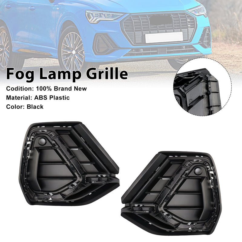 2PCS Gloss Black Front Bumper Grille Cover Fit Audi Q3 S-Line 2019-2022