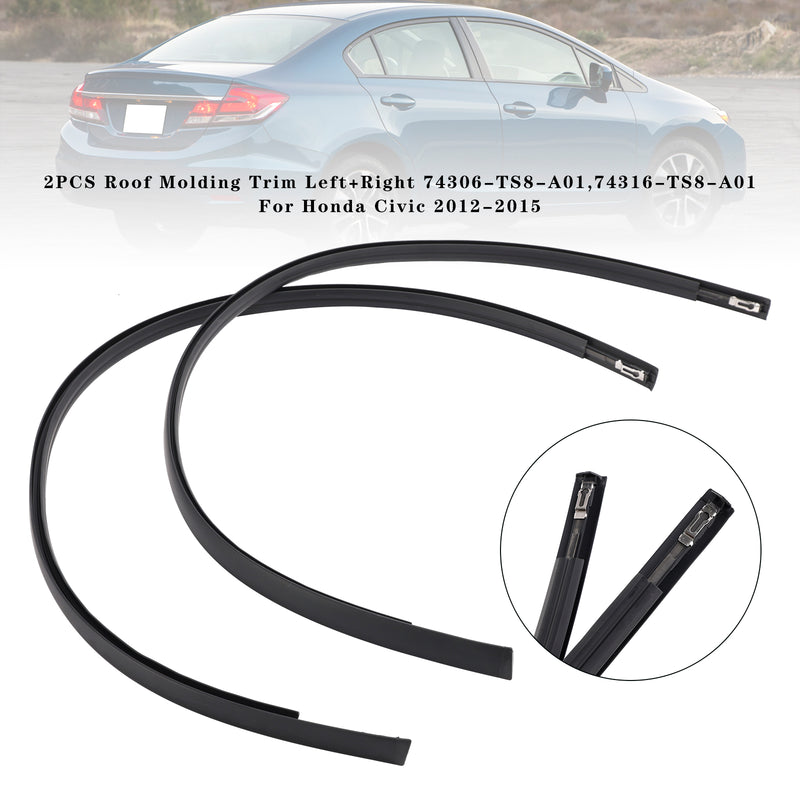 2PCS Roof Molding Trim Left+Right For Honda Civic 2012-2015