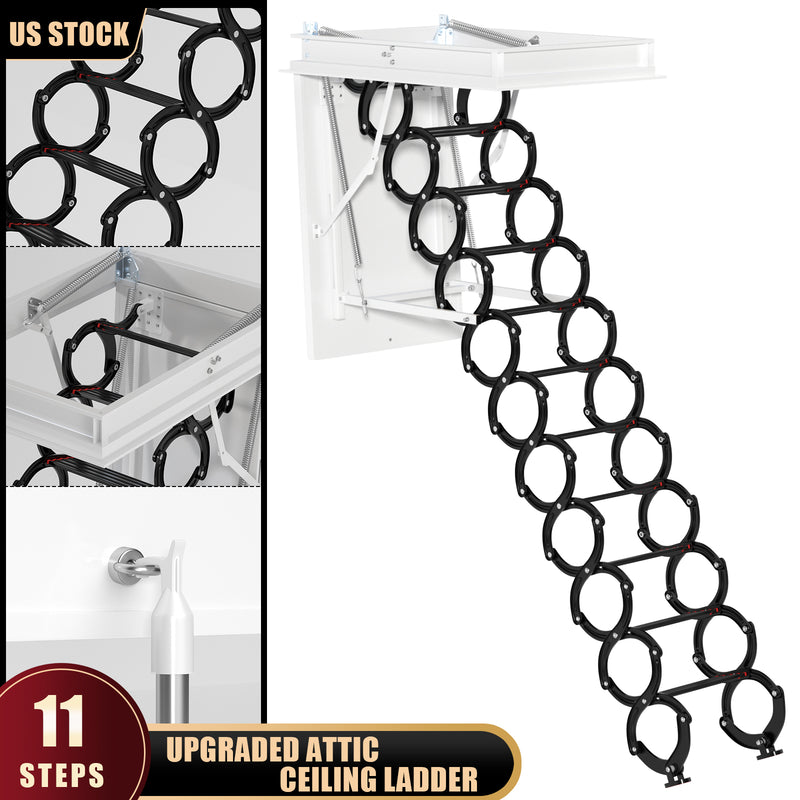 Upgraded 11 Steps 3m Loft Wall Folding Pulldown Attic Ceiling Ladder 39.4*27.6"