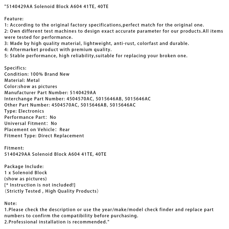 5140429AA Solenoid Block A604 41TE  40TE
