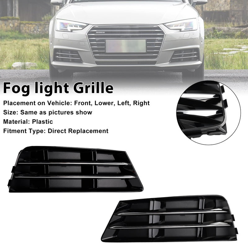 2PCS Front Fog Light Grille Lower Bumper Grill Fit AUDI A4 B9 2016-2018