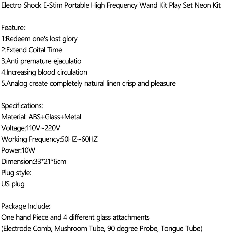 High Frequency Electro Shock  Wand Neon Kit E-Stim