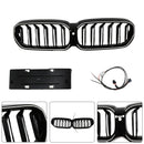 Double Slat Front Kidney Grille Fit BMW 5 Series G30 G38 2021-2024 Gloss Black