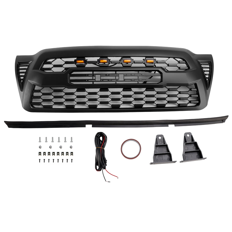 Matte Black Front Bumper Grille Grill Fit Toyota Tacoma 2005-2011 W/LED