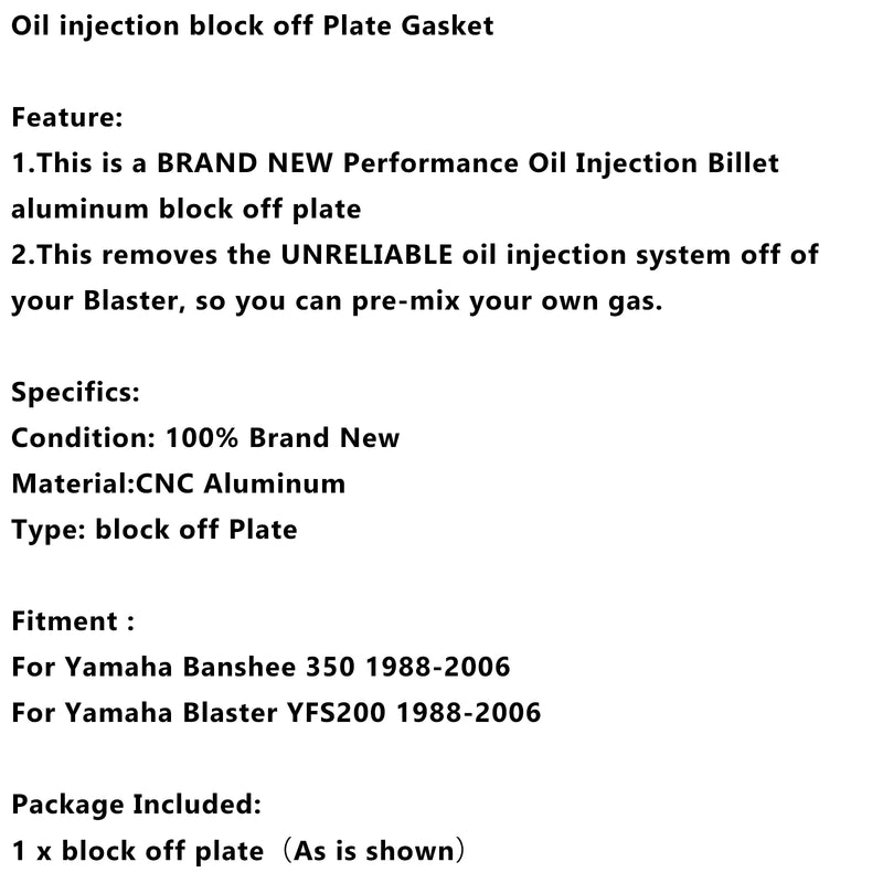 Oil injection block off Plate Gasket For Yamaha Blaster YFS200 Banshee 350