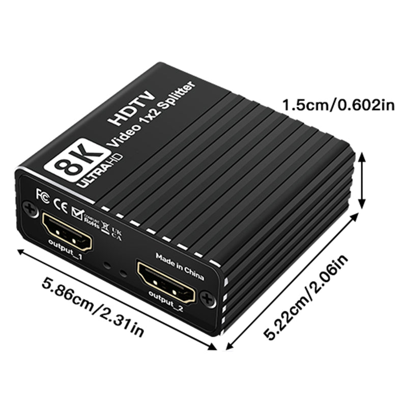 8K HDMI 1 to 2 Splitter HD2.1 8K60hz/4K120hz/1080P240hz w EDID 1 Input 2 Output