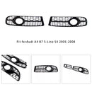Front Bumper Honeycomb Fog Grille Cover For Audi A4 B7 S-Line S4 2005-2008 Black