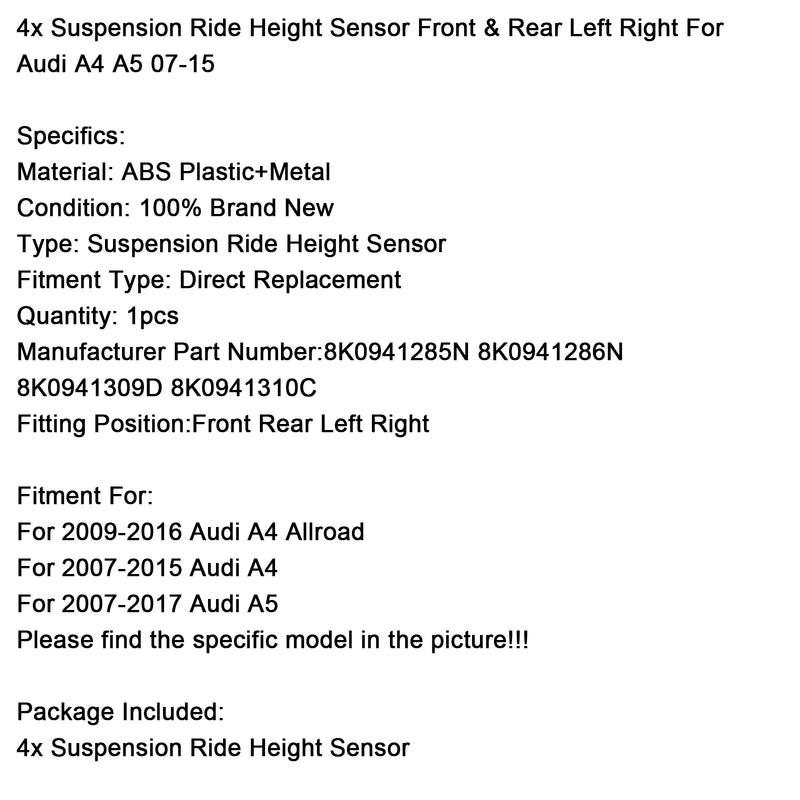 4x Suspension Ride Height Sensor Front & Rear Left Right For Audi A4 A5 07-15