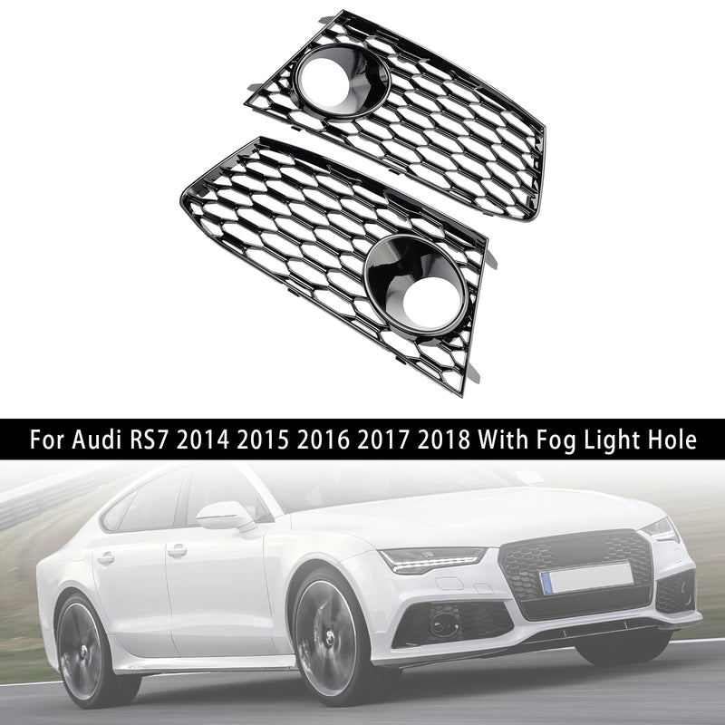 Pair Front Bumper Fog Light Lamp Frame Grille Covers Fit Audi RS7 2014-2018