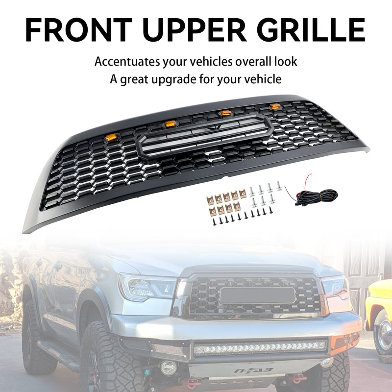 Matte Black Front Bumper Grill Grille Fit Toyota Sequoia 2008-2018 With Led