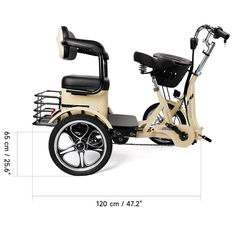 400W 48V 12A Elder Electric folding trike 3 wheel e-bike with Rear Seat
