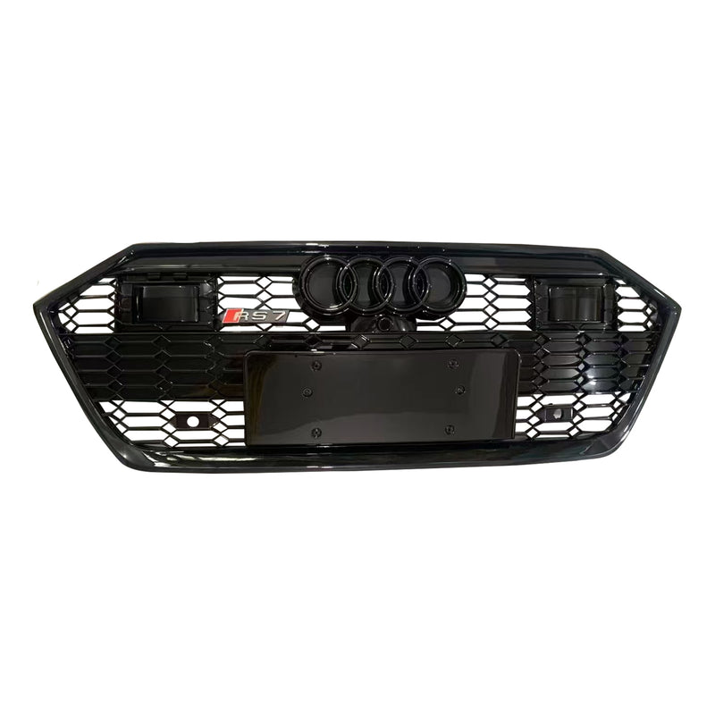Black Front Bumper Grille Grill Fit Audi A7 C8 S7 2019-2024 W/ACC