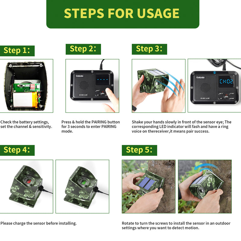 800m Solar Outdoor Infrared Powered Driveway Alarm Anti-Theft Induction Wireless