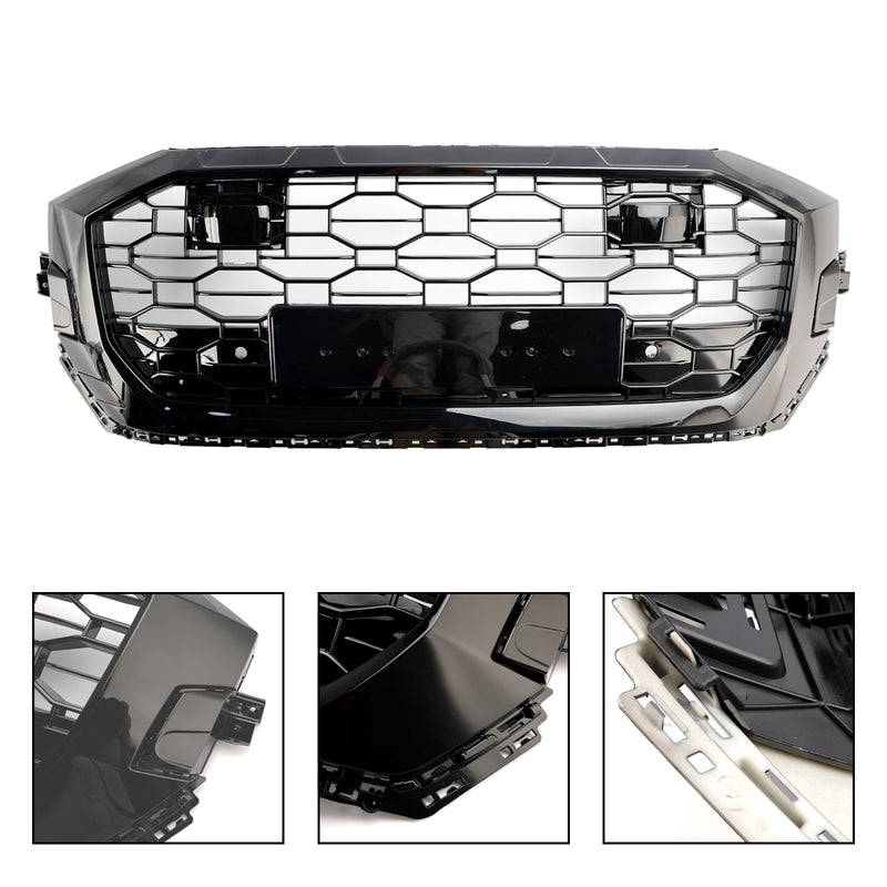 RSQ8 Style Gloss Black Front Honeycomb Mesh Grille Fit Audi Q8/SQ8 2019-2023